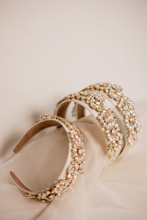 White & Gold Flowers Headband