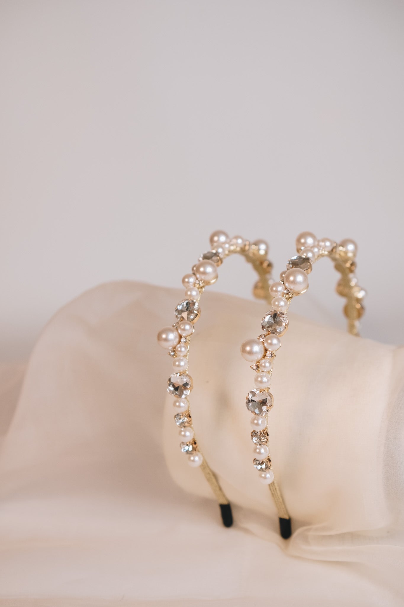 White Pearls and Square Crystals & Gold