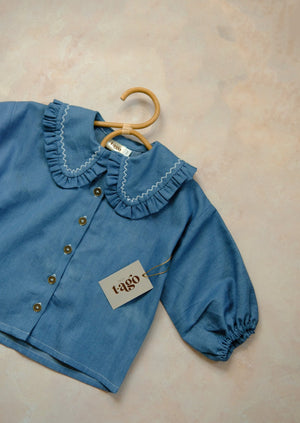 Denim Ruffle Vintage Girl Shirt (Pre-Order)